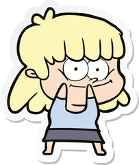 sticker of a cartoon smiling woman