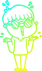 cold gradient line drawing cartoon boy wearing spectacles