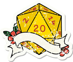 natural twenty D20 dice roll grunge sticker