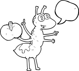 speech bubble cartoon ant with apple