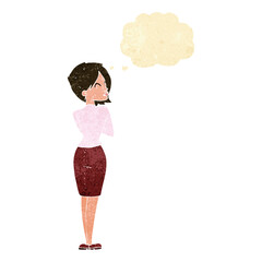cartoon businesswoman ignoring with thought bubble
