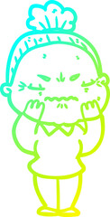 cold gradient line drawing cartoon annoyed old lady