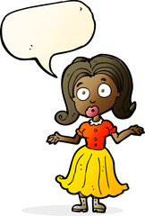 cartoon confused girl with speech bubble