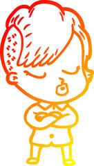warm gradient line drawing cartoon pretty hipster girl