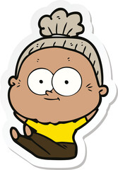 sticker of a cartoon happy old woman