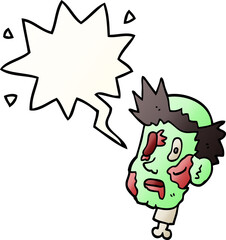 cartoon zombie head and speech bubble in smooth gradient style