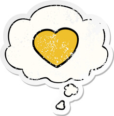 cartoon love heart and thought bubble as a distressed worn sticker