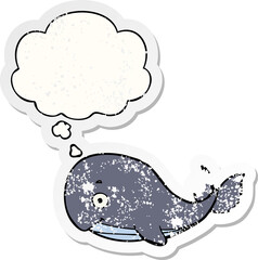 cartoon whale and thought bubble as a distressed worn sticker