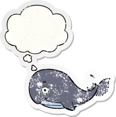 Küchenrückwand Plexiglas Wal cartoon whale and thought bubble as a distressed worn sticker