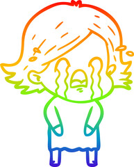 rainbow gradient line drawing cartoon woman crying