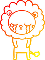 warm gradient line drawing crying cartoon lion