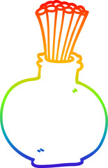 rainbow gradient line drawing cartoon reeds in vase