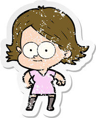 distressed sticker of a happy cartoon girl