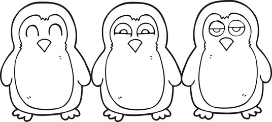 Obraz premium black and white cartoon christmas robins holding hands