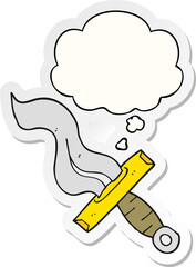 cartoon dagger and thought bubble as a printed sticker