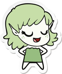 sticker of a happy cartoon elf girl