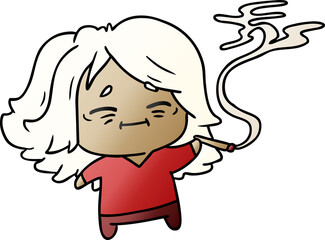 gradient cartoon of cute kawaii old woman