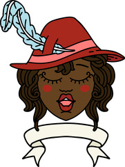 human singing bard character with banner illustration