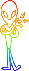rainbow gradient line drawing cartoon alien