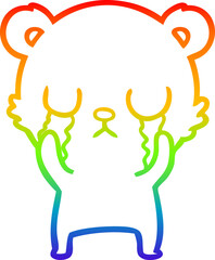 rainbow gradient line drawing crying cartoon bear
