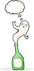 cartoon ghost in bottle with thought bubble