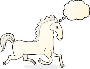 cartoon running white stallion with thought bubble