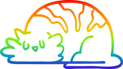 rainbow gradient line drawing cartoon sleepy cat