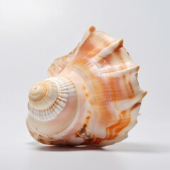 Un coquillage jaune et rose sur un fond blanc