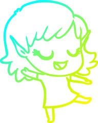 cold gradient line drawing happy cartoon elf girl