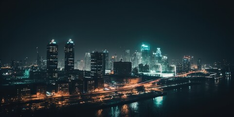 Fototapeta na wymiar City lights at night, generative ai