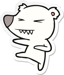 sticker of a kicking polar bear cartoon