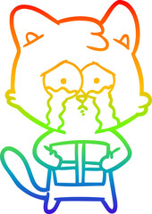 rainbow gradient line drawing cartoon cat