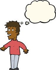 cartoon happy boy with thought bubble