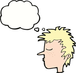 cartoon male face with thought bubble