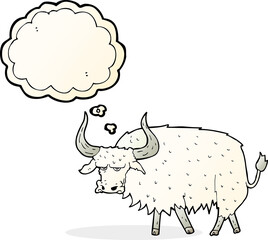 cartoon annoyed hairy ox with thought bubble