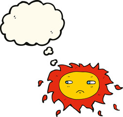 cartoon sad sun with thought bubble