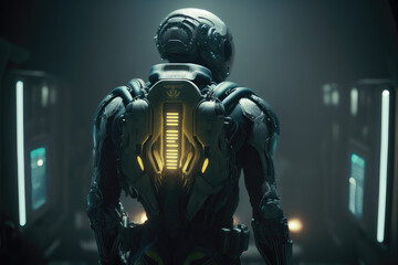 Fototapeta premium Astronaut, exosuit, alien planet, science fiction, research, Generative Ai
