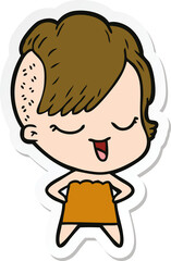 sticker of a happy cartoon girl