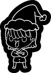 cartoon icon of a woman wearing santa hat
