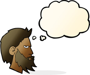 cartoon man with beard with thought bubble