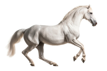 Fototapeta na wymiar an isolated white quarter horse running, side view portrait, equestrian-themed photorealistic illustration on a transparent background cutout in PNG, Generative AI