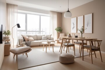 interior estate white wall home armchair generative ai apartment window architecture. Generative AI.