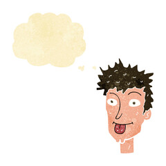 cartoon man sticking out tongue with thought bubble