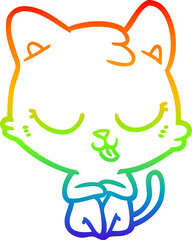 rainbow gradient line drawing cartoon cat