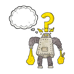 thought bubble textured cartoon confused robot carrying shopping