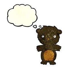 cartoon happy little black bear with thought bubble