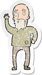 Obraz premium retro distressed sticker of a cartoon old man waving