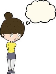 cartoon woman staring with thought bubble