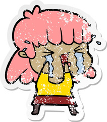 distressed sticker of a cartoon woman in tears