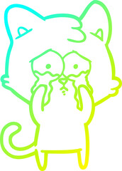 cold gradient line drawing cartoon crying cat